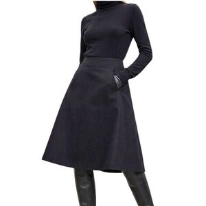 NWT COS black wool blend structured a line old money minimalist midi skirt 6